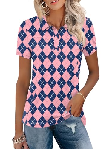 Image of TFSDOD Womens Golf Polo Shirts Collared Short Sleeve T Shirt Lightweight Moisture Wicking Polo Casual 3 Buttons Outfits