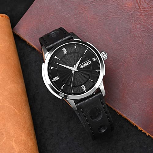 Bisonstrap Rally Watch Bands, Shrunken Leather Watch Straps For Men, 20Mm, Black With Silver Buckle #TOP7