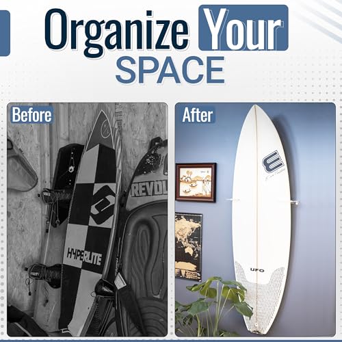 StoreYourBoard Surfboard Wall Mount - Floating Surf Board Display Rack for Garage Wall Shelving & Organizer, Vertical Surfboard Wall Mount for Shortboards, Fish Boards & Funboards - Clear Acrylic by StoreYourBoard - Image 5