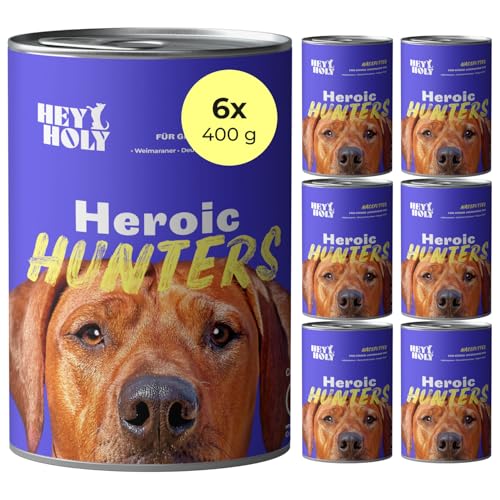 HEY HOLY Premium Nassfutter für große Jagdhunde 100% getreidefrei | 6X 400g Hundefutter für ausgewachsene große Jagdhunde mit Ente | Hochverträglich aus natürlichen Zutaten