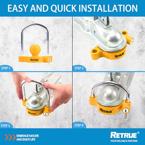 Image of RETRUE Universal Coupler Lock Trailer Locks Ball Hitch Trailer Hitch Lock Adjustable Security Heavy-Duty Steel Fits 1-7 /8 Inch, 2 Inch, 2-5 /16 Inch Couplers (Pack of 2)