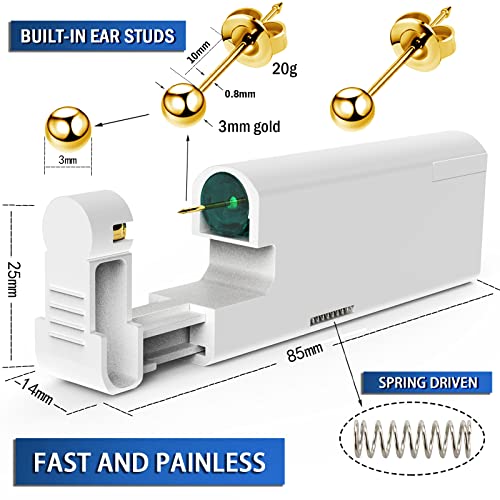 KAIQIKAIXI 18Pcs Ear Piercing Kit Automatic And Painless Ear Nail Gun Disposable Aseptic Household Ear Piercing Gun Portable Ear Piercing Gun Group Ear Piercing Tools (3mm, Golden)4
