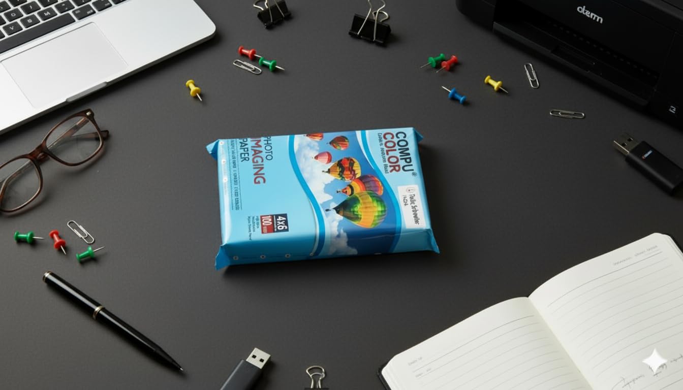 Compu Premium 4×6 Inch Glossy Photo Paper, 180 GSM, 100 Sheets – High Resolution, Smudge-Free, Quick-Dry Inkjet Paper for Photos, Projects & Crafts, Photography (MOQ Set)