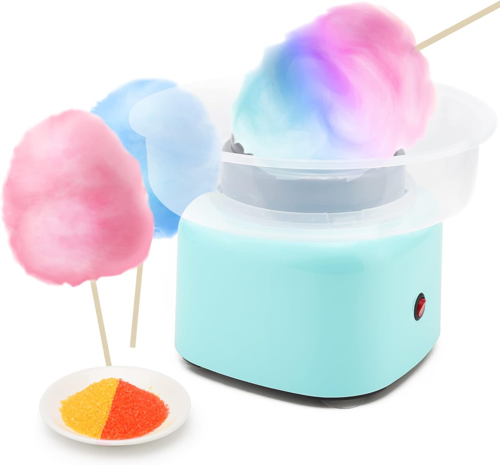 Cotton Candy Machine - Cotton Candy Maker With Splash Prevention Bowl For Home Use – Comes with Sugar Scoop and 20 Candy Sticks - Aqua