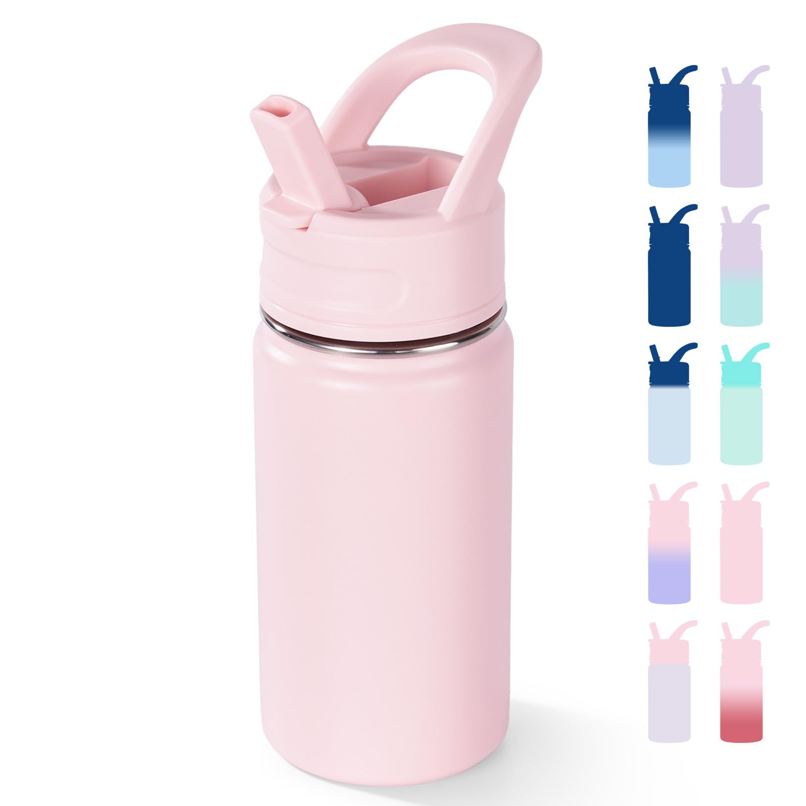 Fijinhom Kids Water Bottle for School, 360ml/12oz, Toddler Water Bottles with Straws, Stainless Steel Vacuum Insulated Water Bottles for Boys&Girls, Leak-Proof, BPA-Free,Pink