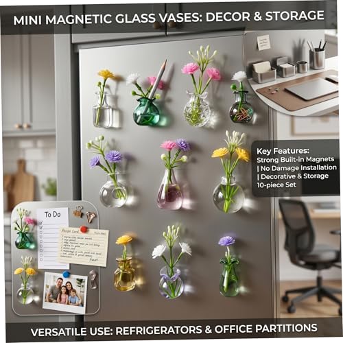 Imanes de decoración de nevera estilo mini jarrones magnéticos de vidrio 4