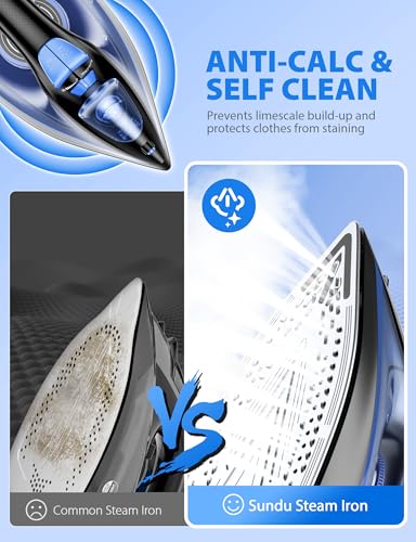 Image of Sundu 1500W Steam Iron with Ceramic Soleplate & Auto-Off for Clothes