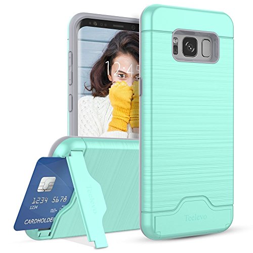 Galaxy S8 Case, Teelevo [Card Slot Holder] Dual Layer Heavy Duty Shock Absorbent Wallet Case with Credit Card Slot and Kickstand [Protective Card Case] for Samsung Galaxy S8 (2017) - Mint Green