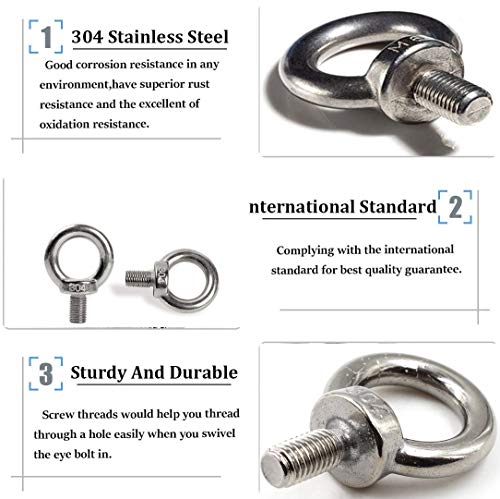 Image of Lifting Ring Eye Bolt M6 /0.24 inch Marine Weight Lift 304 Stainless Steel Male Thread Screws Bolts Rings Eye Bolts Ring Screw 5pcs
