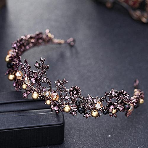 Accesorio de pelo nupcial con tiara de pedrería negra y violeta 2