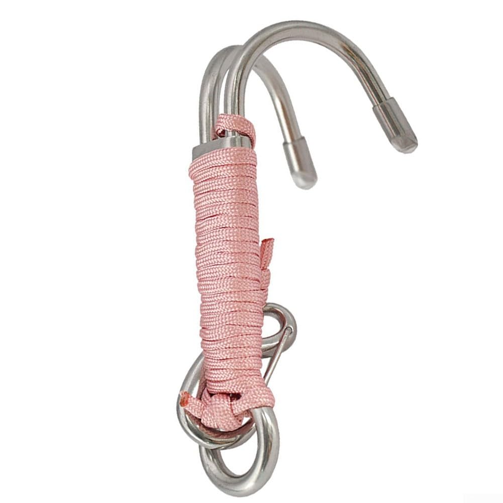 Double Head Scuba Diving Reef for DRIFT Hook, Stainless Steel With 7-Core Nylon Cord, Rust-Proof Wear Resistance, Suitable For Professional Divers(Pink)