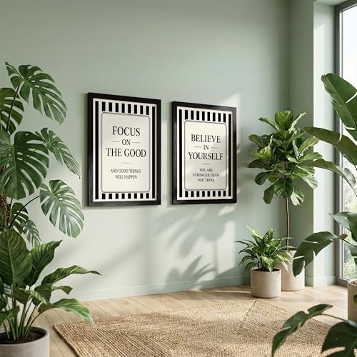Image of NoWorries Motivational Wall Art Framed Set of 2 | Inspirational Quotes Prints with Frames | Black & White Positive Affirmation Artwork Paintings Decor for Office, Bedroom & Living Room (Art-20, 10x13inch)