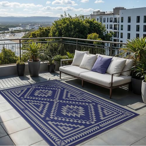Image of GENIMO Outdoor Rug, Waterproof Plastic Rugs for Patio, 6'x9' Dusty Blue