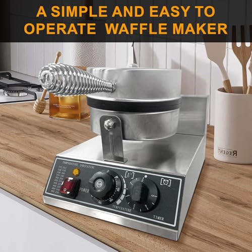 Commercial Waffle Maker, 1200W Stainless Steel Nonstick Round Waffle Iron with 122℉ to 572℉ Temp Range & Time Control, for Household Bakeries Snack Bar by MilleLoom - Image 5