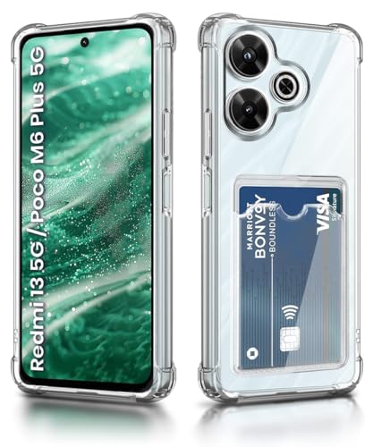 Image of WOW IMAGINE Transparent Back Cover Case for Mi Redmi 13 5G | Poco M6 Plus 5G | Flexible Built-in Slim Card Pockets Wallet | 360 Camera Protection TPU | Soft Silicone Mobile Cover - Transparent