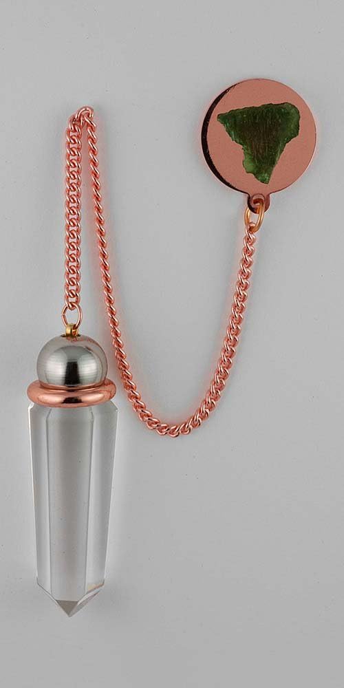 Moldavite Pendulum Copper Energy Generator with Himalayan Crystal Point