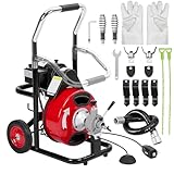 75 FT x 3/8 Inch Drain Cleaner Machine with 250W Motor, Auto Feed Sewer Snake Auger with 8 Cutters & Air-activated Foot Switch, Semi-Enclosed Drum Drain Cleaning Tool for 2