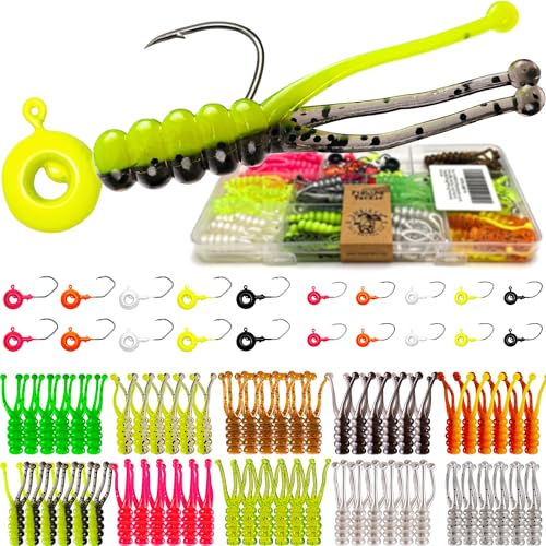 VMSIXVM Crappie Jig Heads Lures Soft Baits Kit with Scent Holder, 80 Pcs