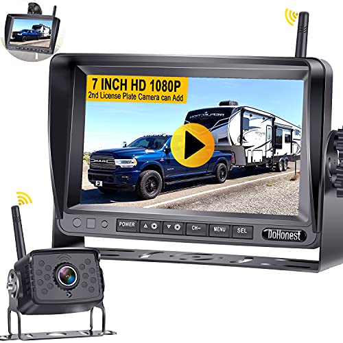 Wireless Backup Camera HD 1080P 170° Wide View,DoHonest S19 IR Night Vision High-Speed Observation Rear View Camera 7  DVR Monitor for RV,Trailer,Truck,5th Wheel with Adapter for Furrion Pre-Wired RVs