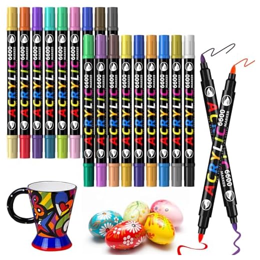 LUZOON Marqueur Peinture Acrylique, 24 Couleurs Pinceau Double Pointe Peinture Acryliques Stylos Marqueur Peinture Permanent Art Peinture Set pour Pierre, Bois (36 Couleurs 18 Pièces)