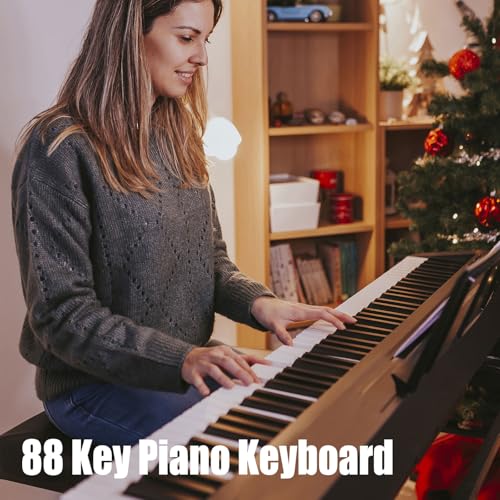 88 Key Digital Piano, Semi Weighted Electronic Keyboard Piano with Music Stand, Power Supply, Sustain Pedal, Stand, Bluetooth, Carrying Case, Headphones, USB-MIDI, Piano Lessons for Beginners