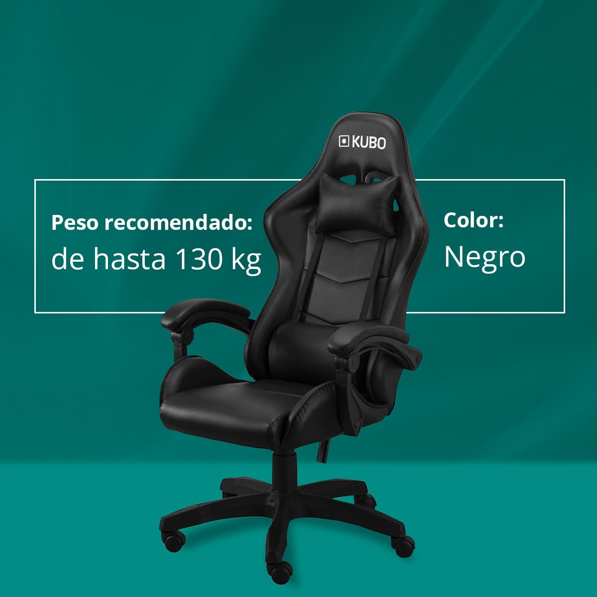 KUBO - Silla Gamer - Ergonómica - Reposacabezas - Elevación Gas Nivel 4 - Máximo Confort - Color: Negro -Peso Máximo de hasta 130 kg