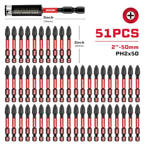Geinxurn Impact Tough #2 Phillips 2 in. Insert Driver Bits,50Pack PH2 Screwdriver Bits Set with 1Pcs Impact Bit Holder,Bulk by GEINXURN - Image 2