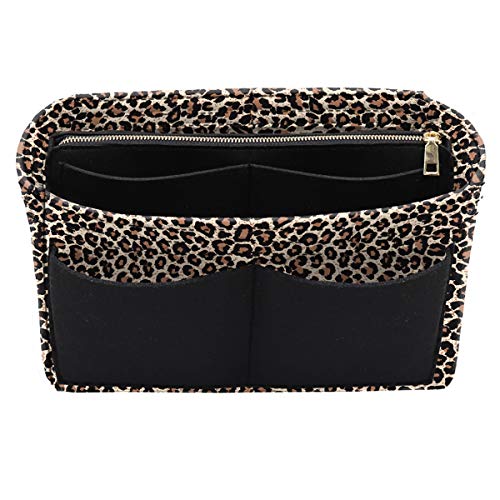 Image of LEXSION Felt Purse Bag Organizer Insert with zipper Bag Tote Shaper Fit Speedy Neverful PM MM, 1-B-LeopaBd, X-Large
