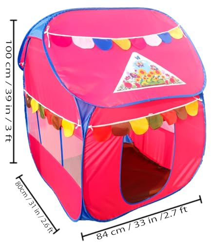 Image of Homecute Foldable Pop Up Hut Type Kids Toys Play Tent House for Boys and Girls (Medium Size Pink)