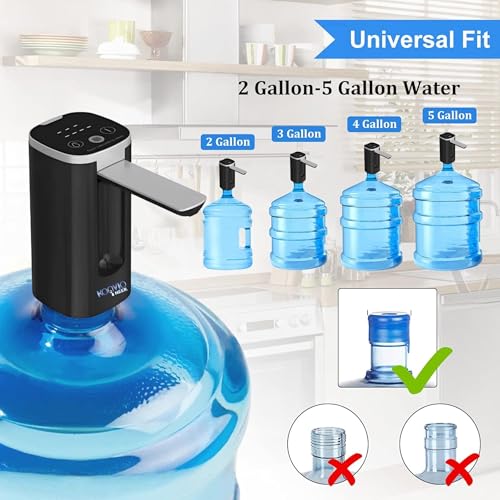 Image of KONVIO NEER Water Dispenser Pump for 20L Bottle | Smart Touch Electric | LED Display | 200 /600 /800ML Quantitative & Continuous Modes | Type-C Rechargeable 1200 Mah Pump | Food-Grade Silicone (1 Pack)