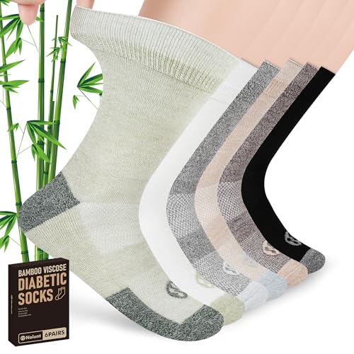 NOLUNT Diabetic Socks Men 6 Pairs Bamboo Viscose Crew Large