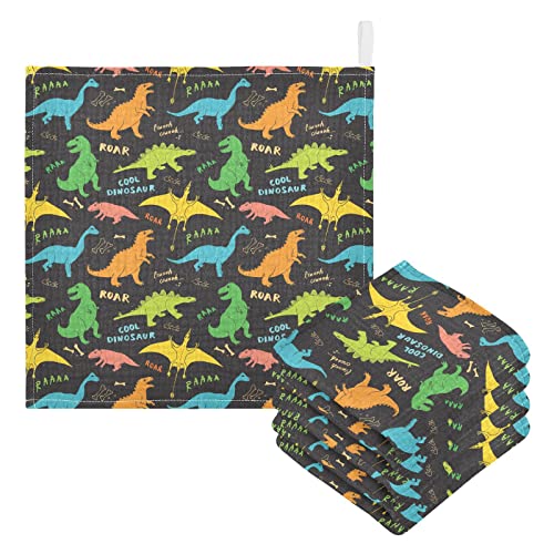 Image of vvfelixl Baby Washcloths Cotton Colored Dino Dinosaurs Baby Muslin Washcloths Soft Baby Face Towel for Newborn Infants, 11.8 X 11.8 Inch, 3 Pack Black