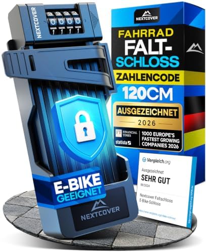 NEXTCOVER® Faltschloss Fahrrad FoldOne mit Zahlencode FoldBasic 120 cm I Zahlenschloss mit SteelSecure-Technologie I Fahrradschloss Faltschloss hohe Sicherheit inkl. Halterung