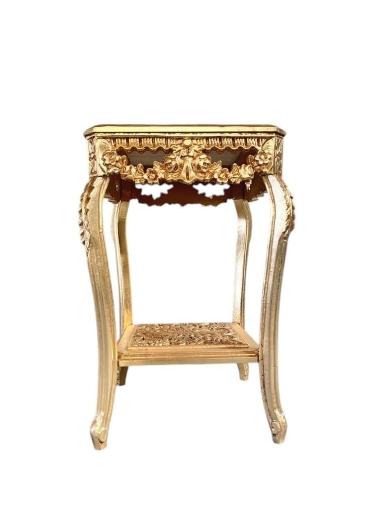 Mesa auxiliar cuadrada dorada estilo rococó barroco francés, mesa auxiliar de madera hecha a mano con tapa de mármol color camello, mesa de café dorada, mesa de té para decoración del hogar