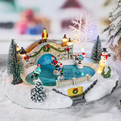 Animated Christmas Village Ice Skating Rink, Lighted Christmas Village Sets
