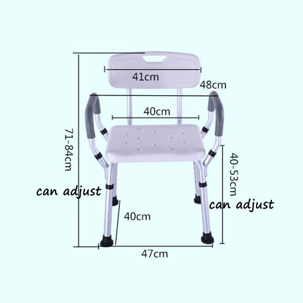 Taburete de Ducha Silla de baño Asiento de baño con apoyabrazos con Respaldo Altura Ajustable Portátil Ligero Aluminio Antideslizante Discapacitados Ancianos Mujeres Embarazadas