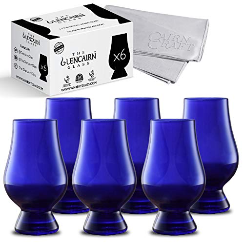 The Blue Glencairn Crystal Whiskey Glass, Official Blind Tasting Crystal Whiskey Glassware, Set of 6 with CairnCloth Polishing Cloth The Blue Glencairn Crystal Whiskey Glass, Official Blind Tasting Crystal Whiskey Glassware, Set of 6 with CairnCloth Polishing Cloth