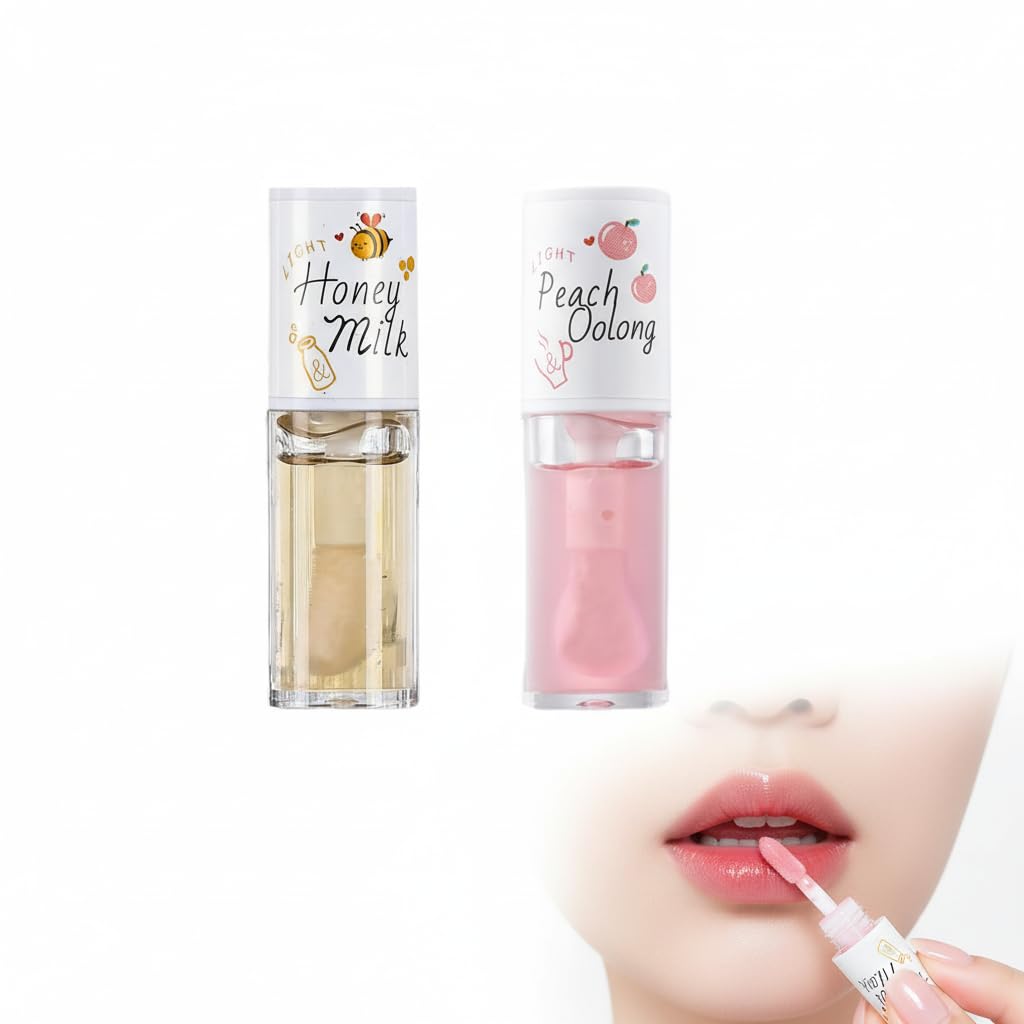 Crystal Jelly Moisturizing Lip Oil 2Pcs Hydrating Lip Gloss Set Plumping Long Lasting Glow Oil Lip Care Tools