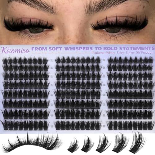 Kiromiro Lash Clusters with Spikes Cluster Eyelash Extensions 12-20mm Wispy Lashes Clusters 216pcs Fluffy DIY Cluster Lashes Extensions Fairy Individual Eyelash Clusters