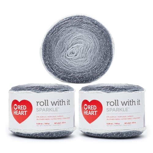 Red Heart Roll with It Sparkle Diamonds Yarn - 3 Pack of 150g/5.3oz - Acrylic Blend - 4 Medium (Worsted) - 561 Yards - Knitting/Crochet