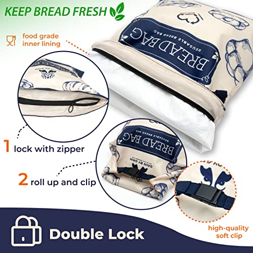 image for GRIN BY GRIN- 2 Packs Bread Bags, Zipper Reusable Bread Bags for Homem