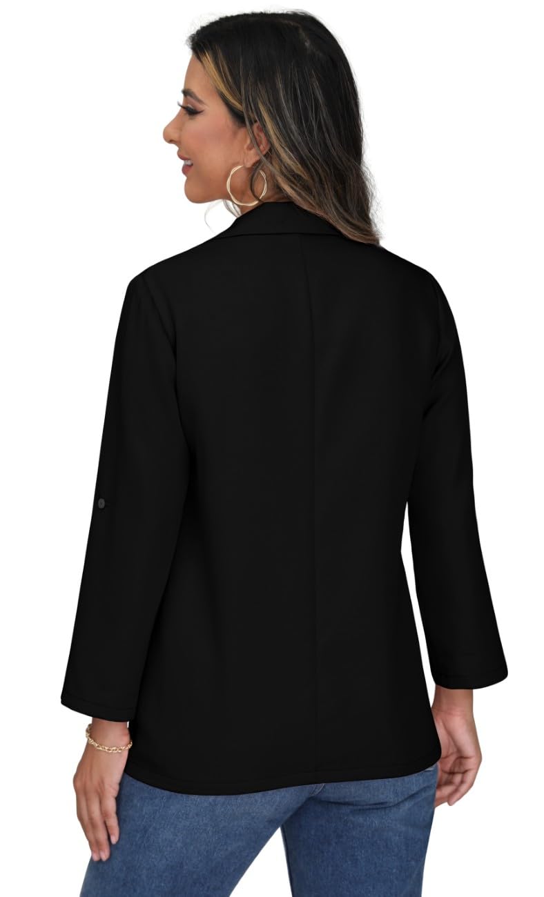 PrinStory Blazer Damen Büro Longblazer Verstellbare Ärmel Revers Blazer Sportlich Elegant Jack
