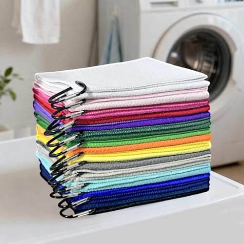 YOUKE OLA 60 Pack Golf Towels(16\" X 16\") with Carabiner Clip, Microfiber Waffle Pattern Towels for Golf Bags, Club, Yoga, Fitness (Colorful)