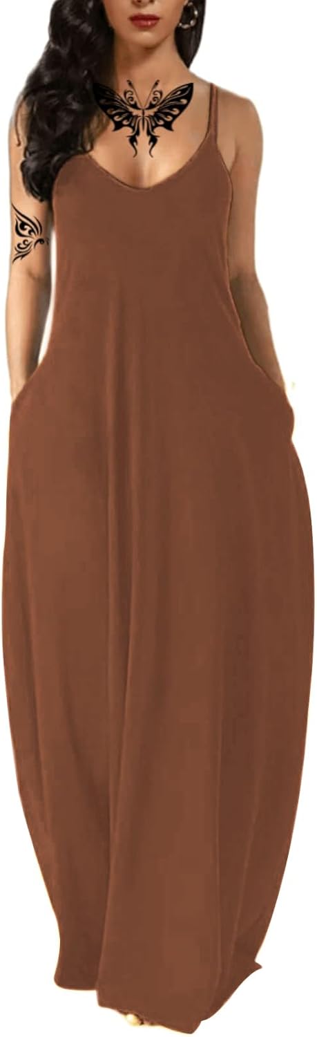 Women's Summer Maxi Dress Long Dress Casual Boho Sleeveless Strap Smocked Tiered Long Beach Sun Dresses