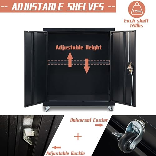 Greatmeet Metal Storage Cabinet With Locking Doors And Adjustable Shelf, Folding Filing Storage Cabinet With Wheels, Rolling Storage Locker Cabinet For Home Office,School,Garage, Black #TOP3