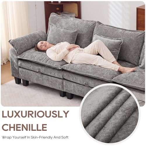 Image of IPKIG 151 inch Modular Cloud Couch with Storage, U Shaped Sectional Sofa with Ottoman & Pillow, Chenille Deep Seat Sectional Couches for Living Room, Apartment, Grey