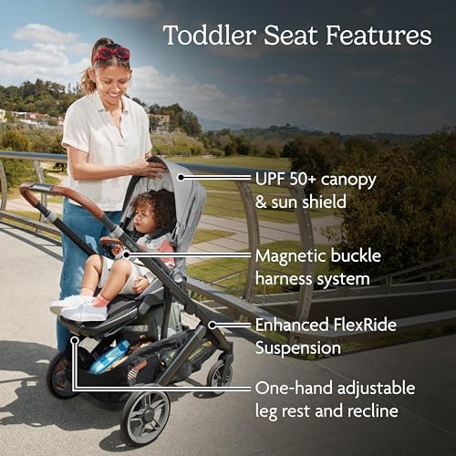 Image of UPPAbaby Cruz V3 Stroller + Mesa V3 Car Seat Travel System Combo - Toddler Seat, Bumper Bar, Bug and Rain Shields, Car Seat Base, and Infant Insert Included - Greyson (Charcoal Melange)