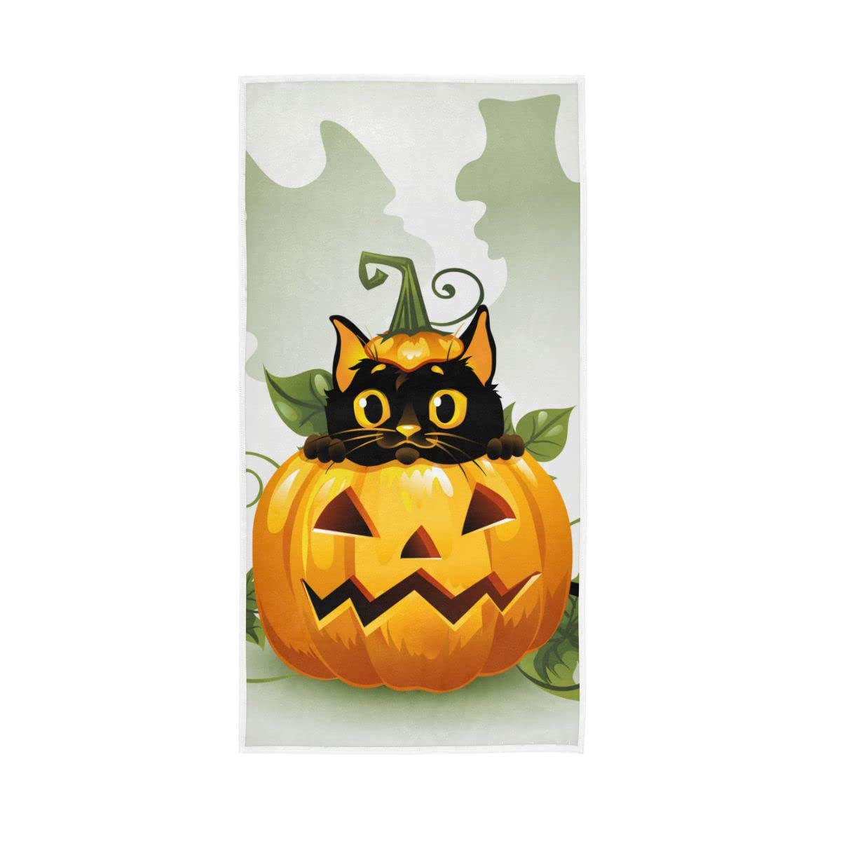 LSRCPD Black Cat Halloween Pumpkin Soft Bath Towel Large Hand Towels for Bathroom Hotel Gym Spa 30"x15"