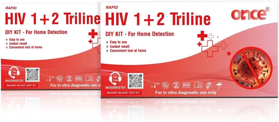 ONCE Rapid HIV 1+2 Triline Home Detection Kit, Instant Blood Test, DIY Kit for In-vitro Diagnostic Use- Pack of 2