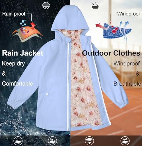 Image of SOLOCOTE Kids Rain Jacket Hooded Lined Rubber RainCoats for Girls Boys Waterproof Windproof Size 5-14Y